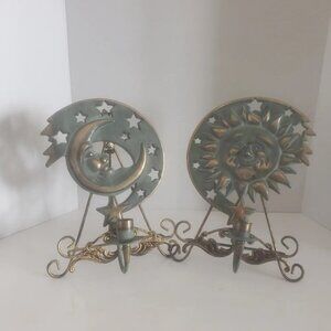 Vintage Partylite Sun & Moon Celestial Brass Wall Sconces
